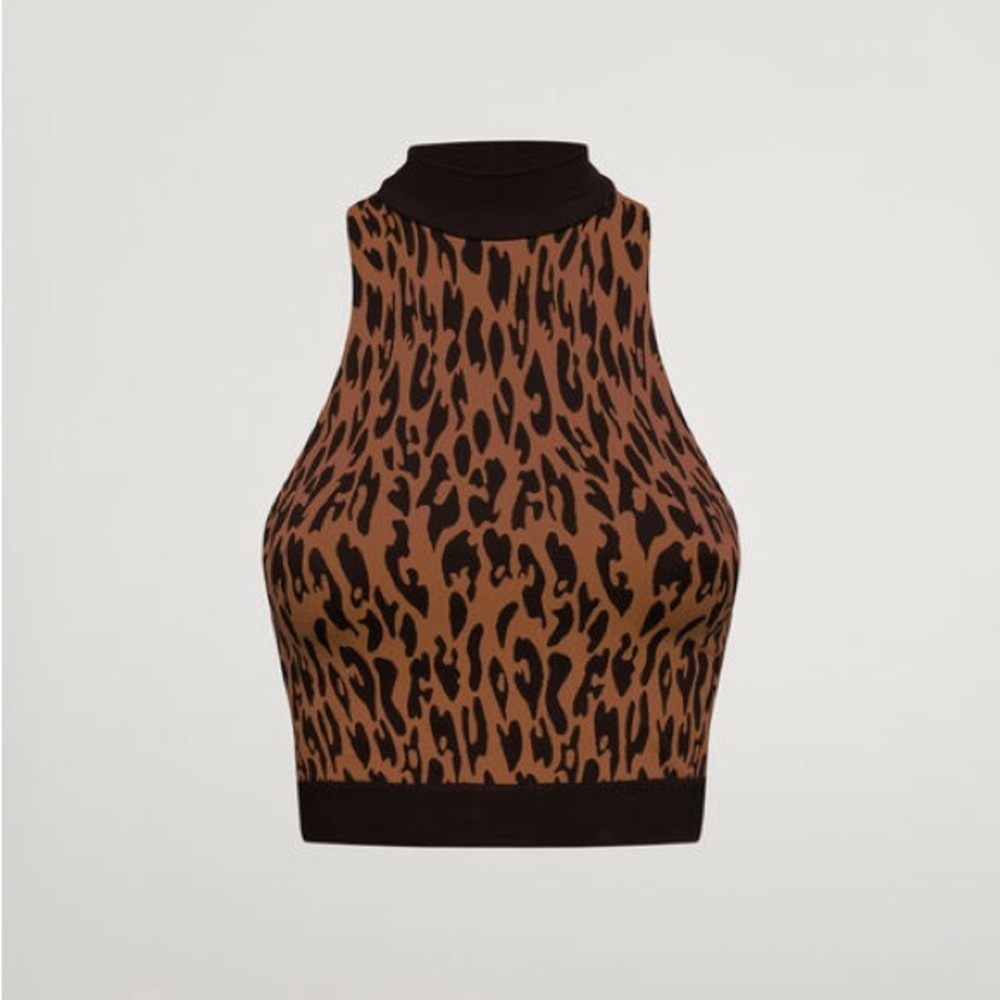 Wolford‎ C2C Leopard Sleeveless Cropped Top in Coffee Black XS